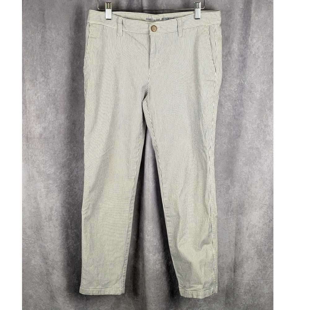 Gap Khakis Girlfriend Khaki Blue White Pinstripe Chino Pants Womens‎ Size 2R